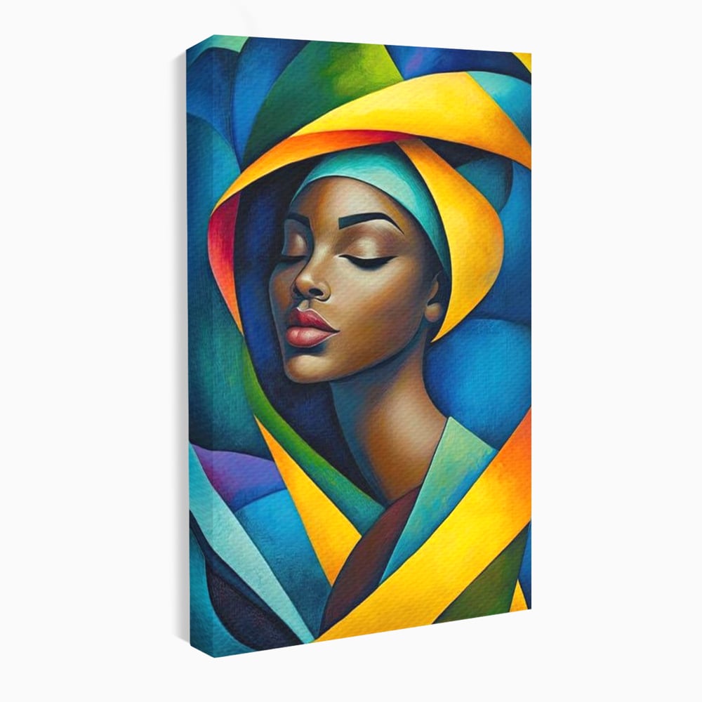 Tablou canvas cu tablou canvas cu portret feminin geometric, fara rama, pe sasiu de lemn